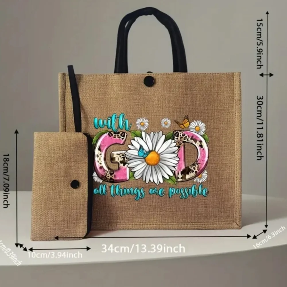 2 Pcs Print Tote Bag